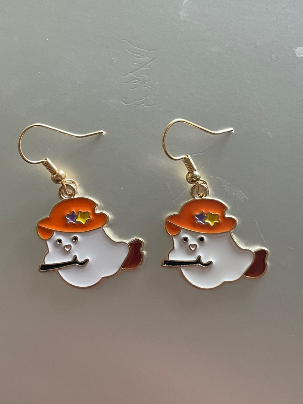 Cute White Ghost Earrings with Orange Hat - Women's Jewelry